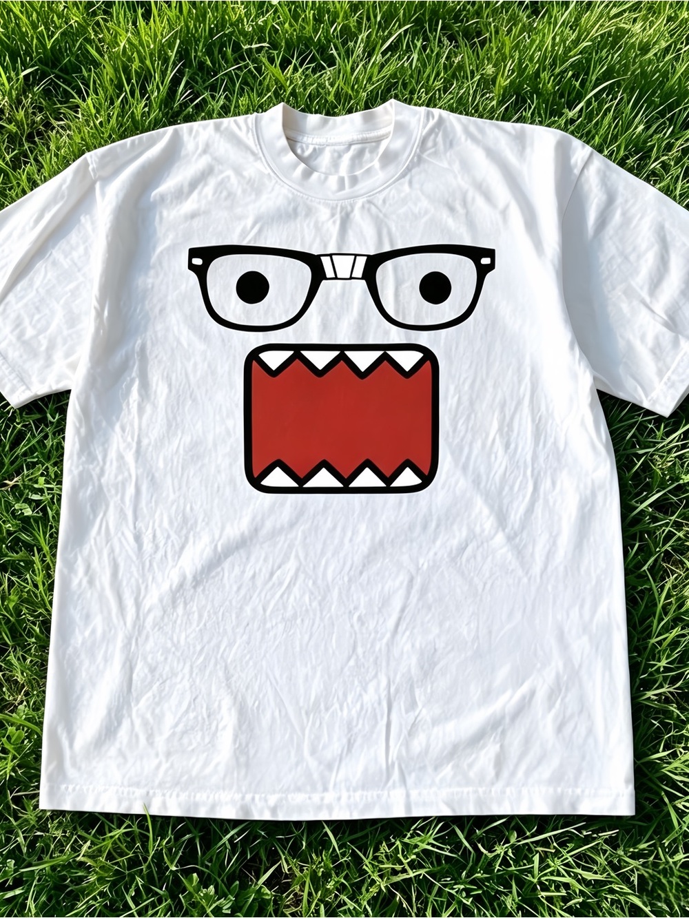 Cartoon monster face design with glasses, fun and cute unisex T-shirt